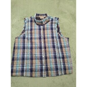 Baxter Wells Quilted Vest Womens plus size 1X Plaid Blue/Tan button front